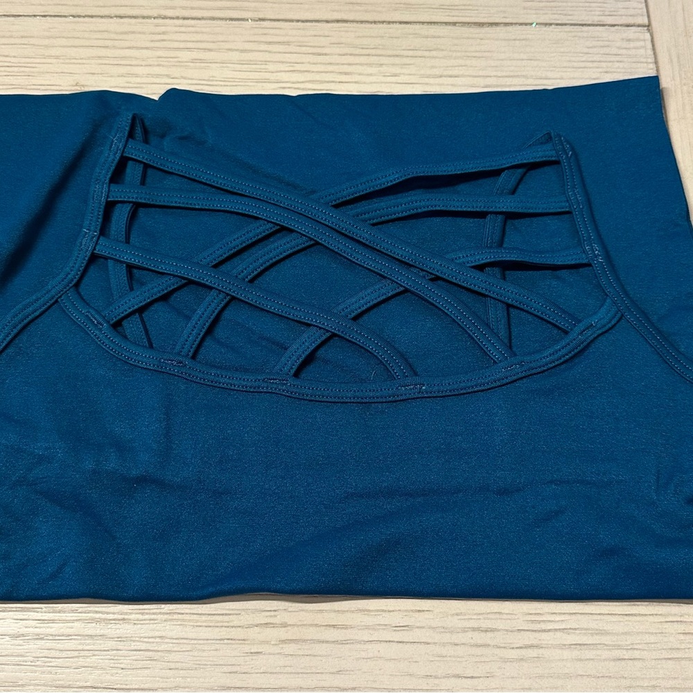 Seamless Strappy Caged Front Stretch Cami Tank Top - Teal